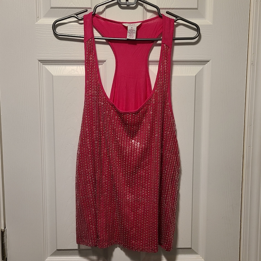 CANDIE'S BRIGHT PINK SEQUIN TANK, SIZE XL